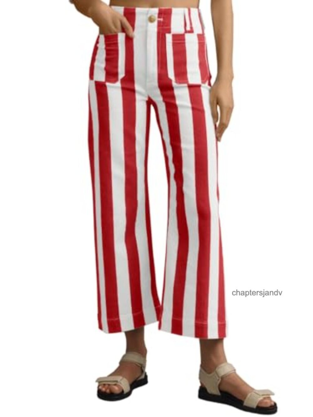 High Waisted Wide Leg Cropped Striped Jeans